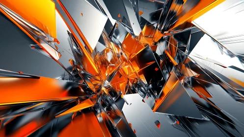 Futuristic Abstract Shattered Glass in Orange and Silver Style.