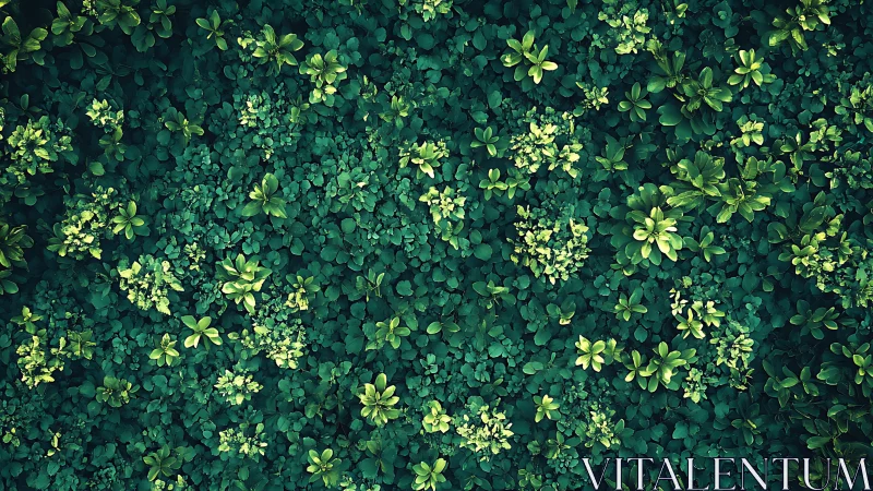 Lush top-view foliage field with dense layered leaf structure.