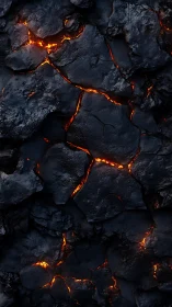 Incandescent Fractured Basalt Surface with Active Magma Flow Channels