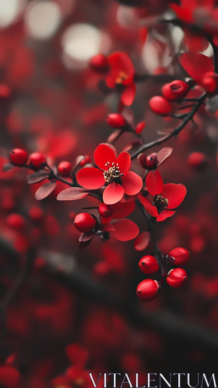 Red Flowers in Sharp Focus Against Blurred Background.