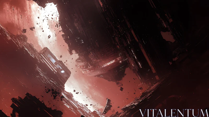 Derelict space station looms within a crimson stellar storm