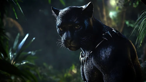 Black Panther in Jungle Darkness with Golden Eyes.