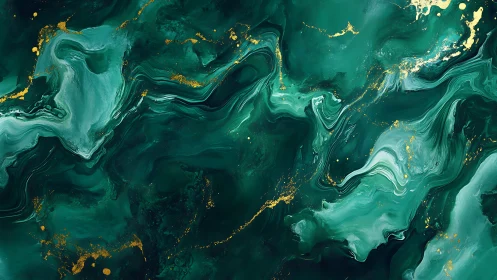 Emerald tides and liquid gold flickers in cosmic drift.