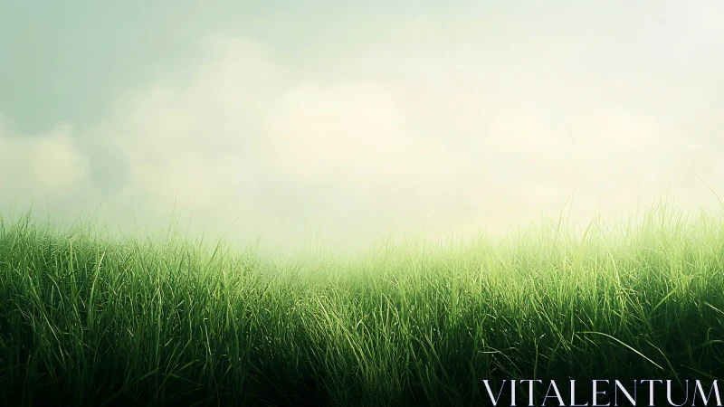 Morning backlit meadow with dense dewy grass field.