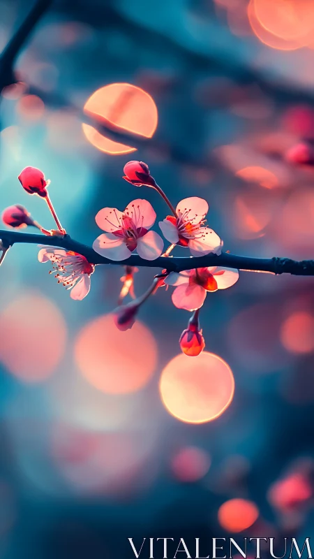 Cherry Blossoms and Bokeh: Luminescent Macro Study in Cinematic Tones.
