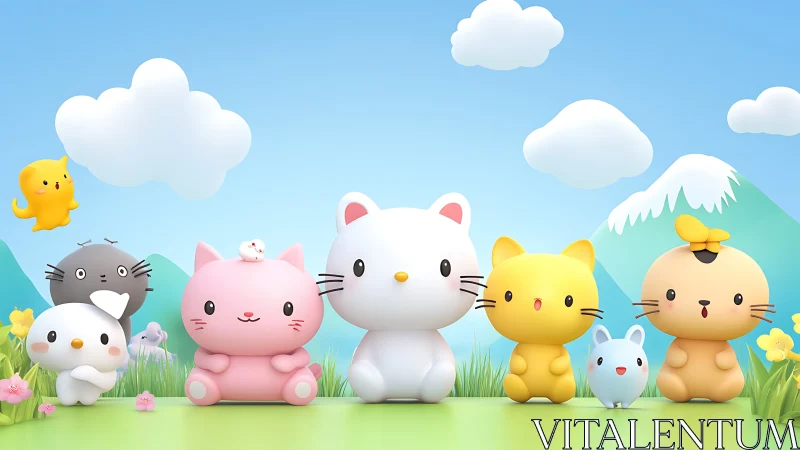 Kawaii Creatures Gather in Whimsical Green Dream Valley.