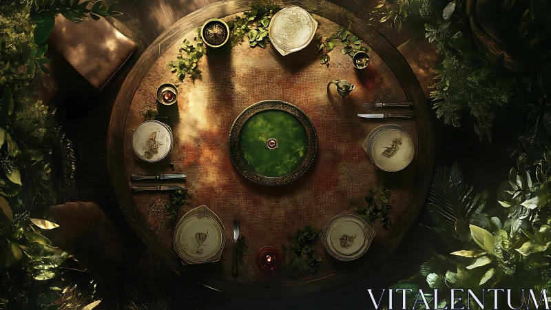 Enchanted woodland table set for a mystical shared meal.