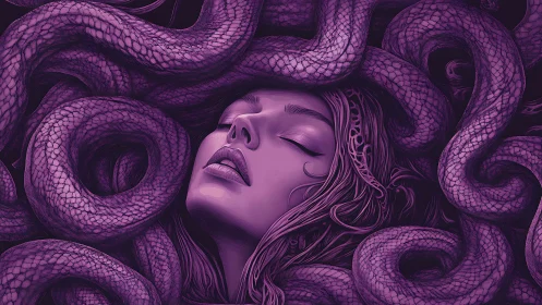 Serpentine dreamer adrift in violet coils of silent power.