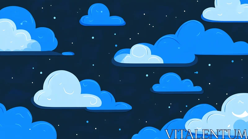 Stylized blue cloud pattern against dark night sky background.