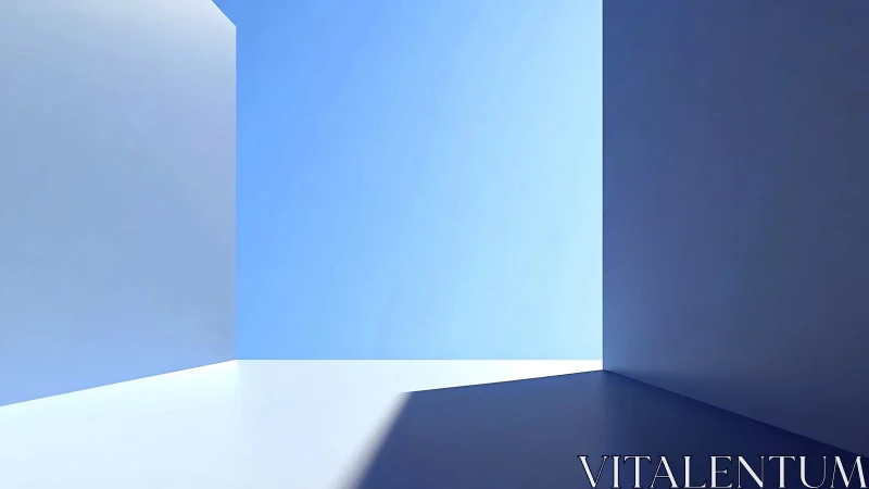 Minimalist blue architectural volume with hard-edged planar shadows