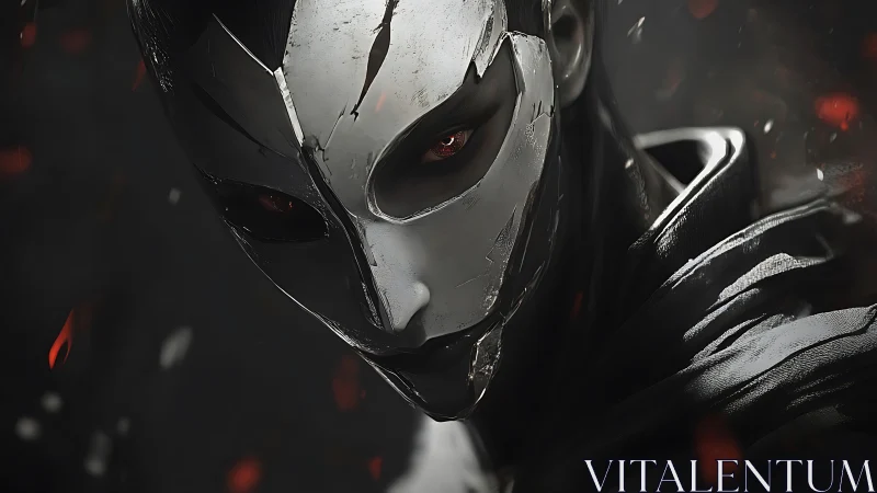 Masked humanoid figure rendered with metallic facial plating