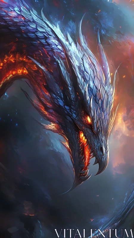 Starless sky cracks as a flame-scaled dragon descends