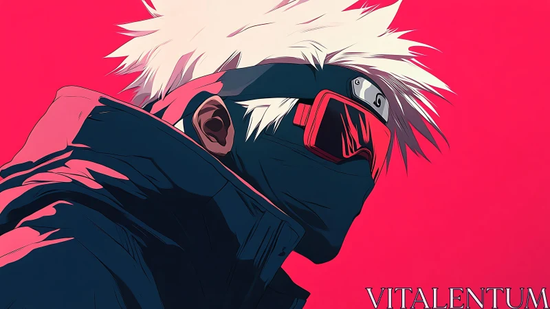 Masked neon wanderer in bold anime streetlight glow.