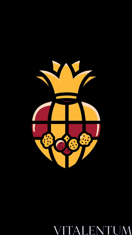 Geometric crowned heart emblem uses bold flat color design