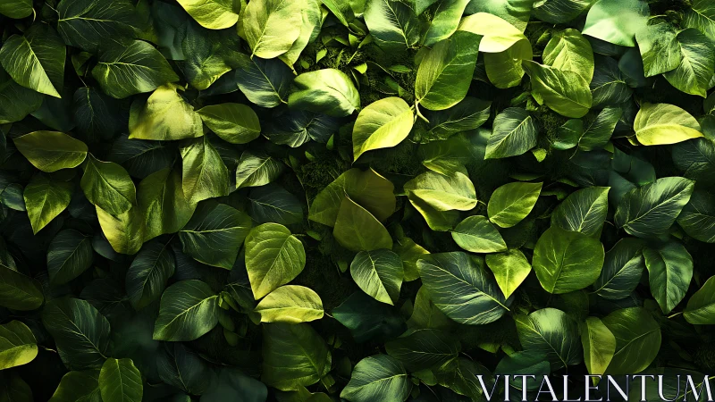 Photorealistic foliage wall with layered tropical leaf canopy.