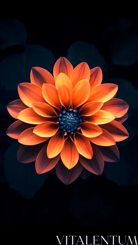 Orange Dahlia Flower with Layered Petals Against Dark Background