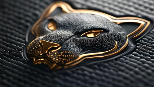 Luxurious Panther Emblem in Gold and Black Embossed Style.