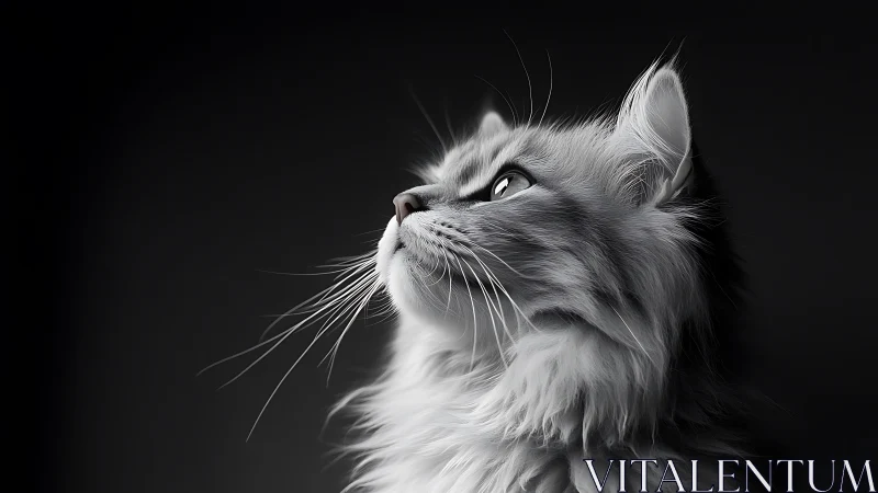 Long-haired cat profile against dark background