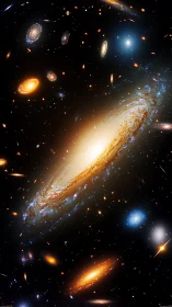 Spiral galaxies pirouette across a star-salted cosmic ballroom.