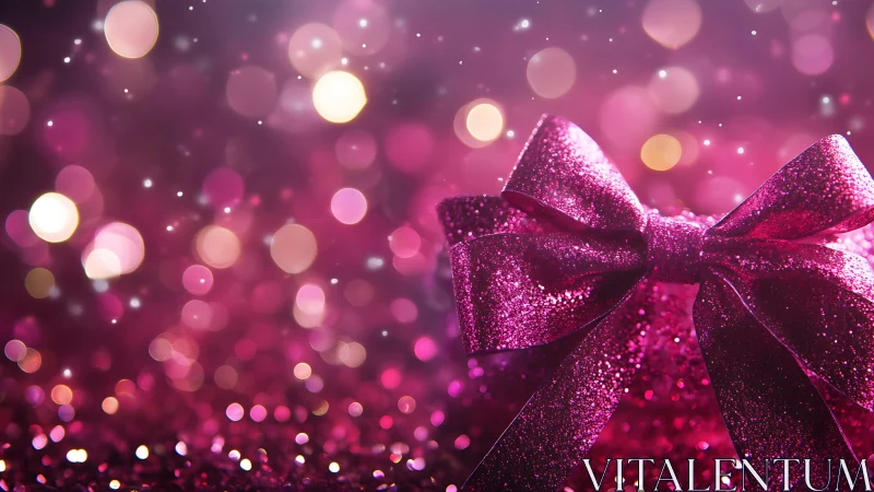 Glittering magenta gift bow rendered with shallow depth of field