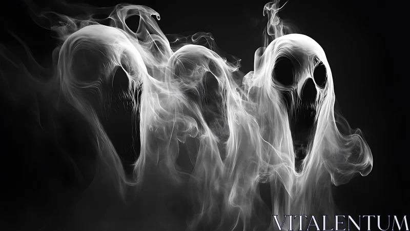 Ghostly smoke spirits drifting through the dark night.
