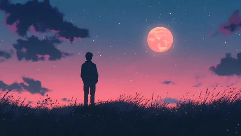 Moonlit dreamer on a violet horizon of quiet questions.