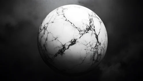 Marble-textured sphere hovers in chiaroscuro volumetric space