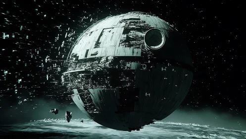 Galaxy-spanning battle station drifting in quiet starlight.