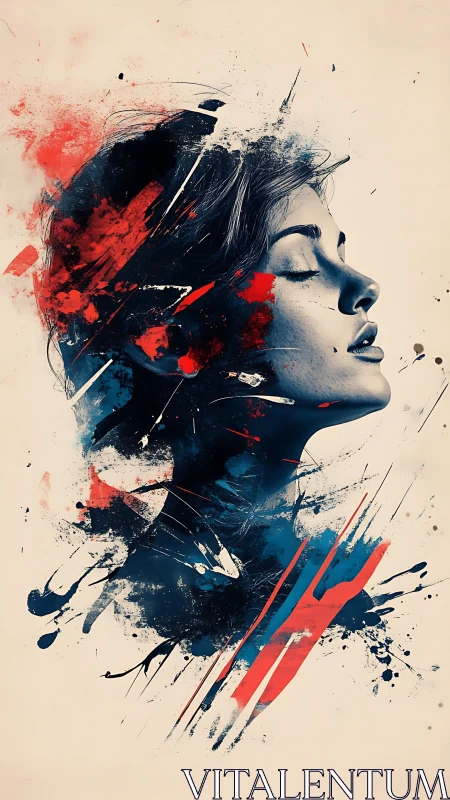 Dynamic splatter portrait uniting side profile realism and abstract motion