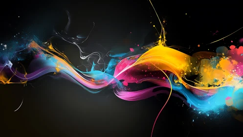 Dynamic color fluid dynamics rendered as luminous digital ribbons
