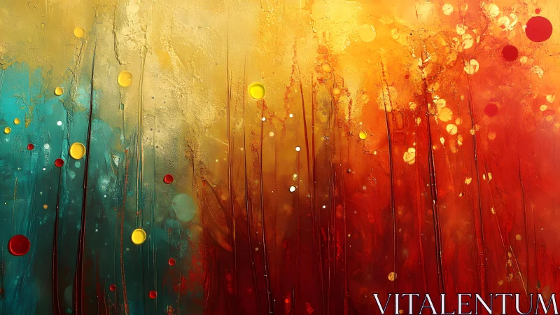 Vivid Abstract Landscape Painting with Red, Yellow, and Teal Hues.