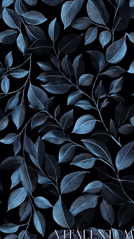 Midnight blue leaves drift softly across a dark sky