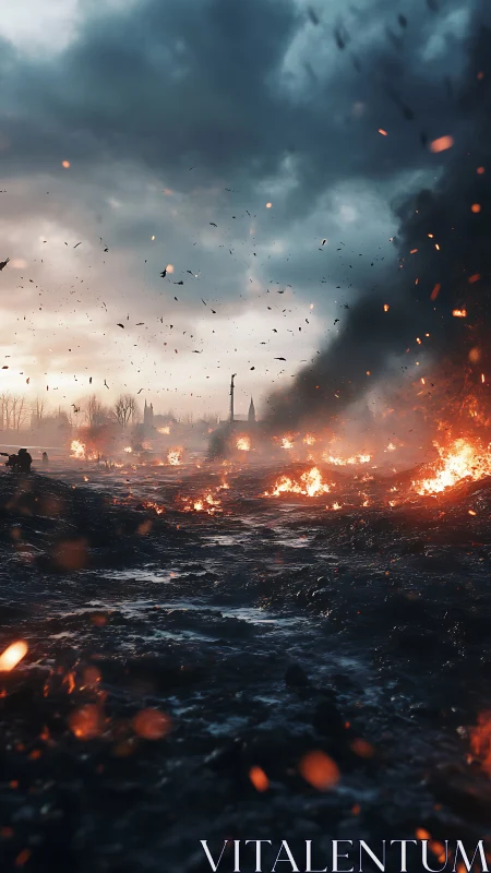 Post-Apocalyptic Cityscape Engulfed in Firestorm and Atmospheric Destruction