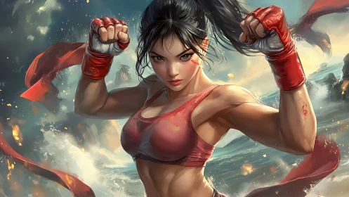 Female Fighter in Combat Ready Pose