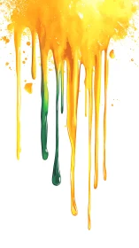 Radiant yellow paint drips with bold green accent strokes.