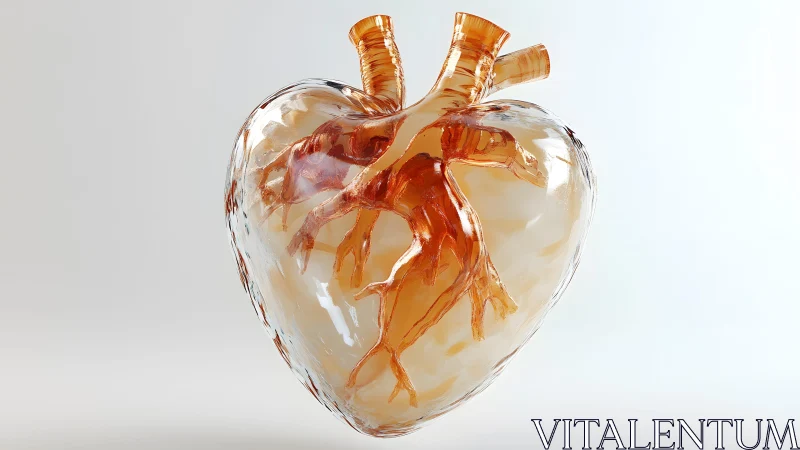 Transparent anatomical heart sculpture in modern digital art style.