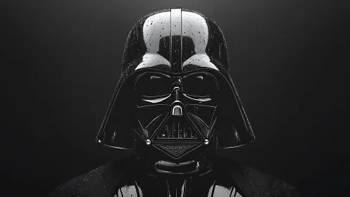 Dark armored helmet rendered with reflective wet surfaces