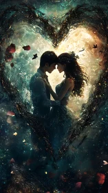 Luminescent Embrace: Digital Surrealism with Cosmic Heart Framework.