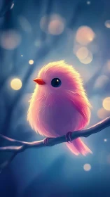 Pink and magenta bird perched on branch with bokeh background.