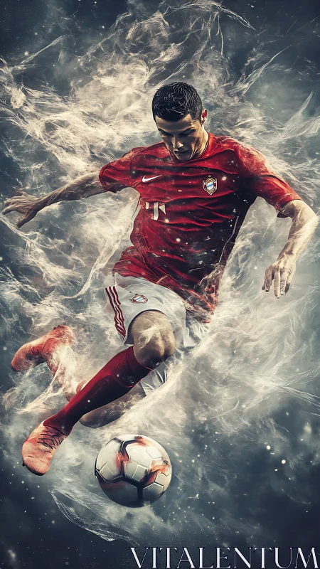 Stormborn striker swirling through cosmic stadium air.