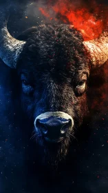 Bison frontal portrait in dual thermal chromatic contrast.