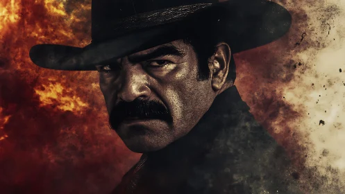 Storm-eyed gunslinger carves silence from swirling fire