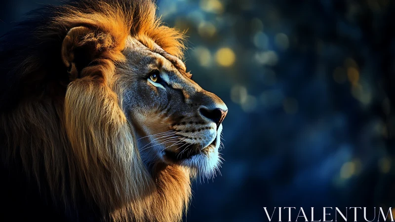 Lion profile portrait rendered with dramatic directional lighting