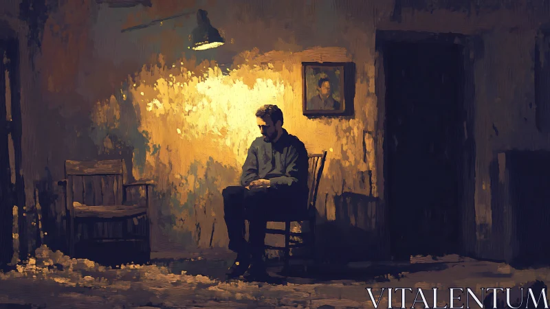 Solitary man under single lamp studies in chiaroscuro lighting