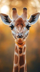 Gentle giraffe gazes warmly into golden afternoon light