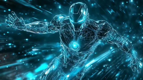 Neon velocity android streaks through crystalline starlight.