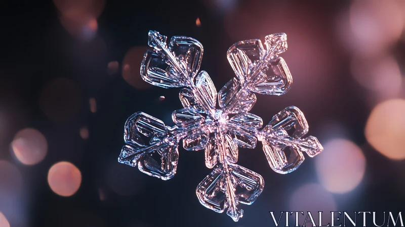 Macro-rendered hexagonal snowflake with refractive subsurface scattering