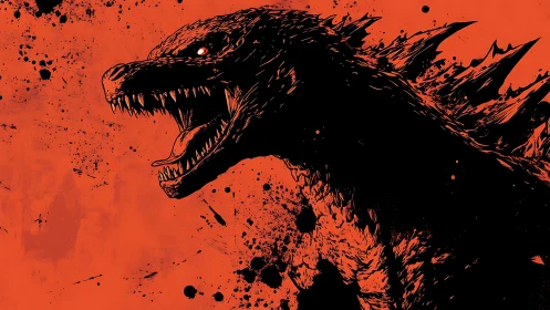 Silhouetted reptilian creature profile on high-contrast field