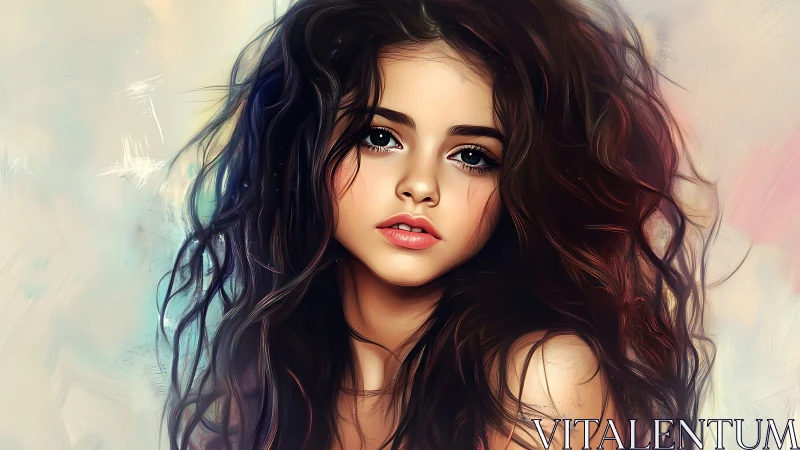 Digital portrait of young woman with voluminous wavy hair