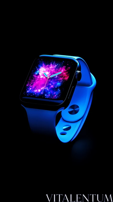 Smartwatch glows with neon galaxy dial over deep black